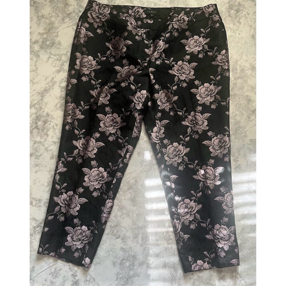 Talbots Women's Petites Floral Ankle Pants Black Size 16